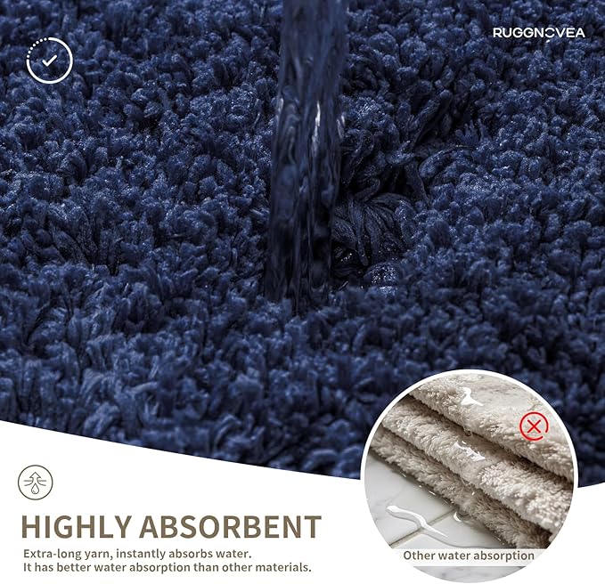 Bathroom Rugs Non Slip Washable 59x24, Ultra Thick Soft Microfiber Absorbent Bath Mats, High Density Foam Latex Non Slip Backing Bath Rugs, Fluffy Floor Carpet for Tub&Shower, Navy