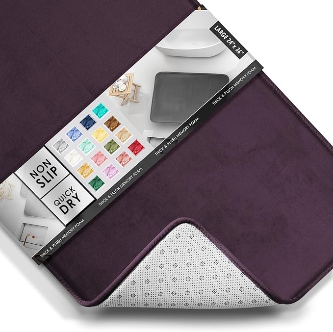 Clara Clark Bathroom Rugs, Velvet Memory Foam Bath Mat, Non-Slip Bath Rugs, Machine Wash, Dries Quickly, Ultra Soft Plush Bath Mats for Bathroom,