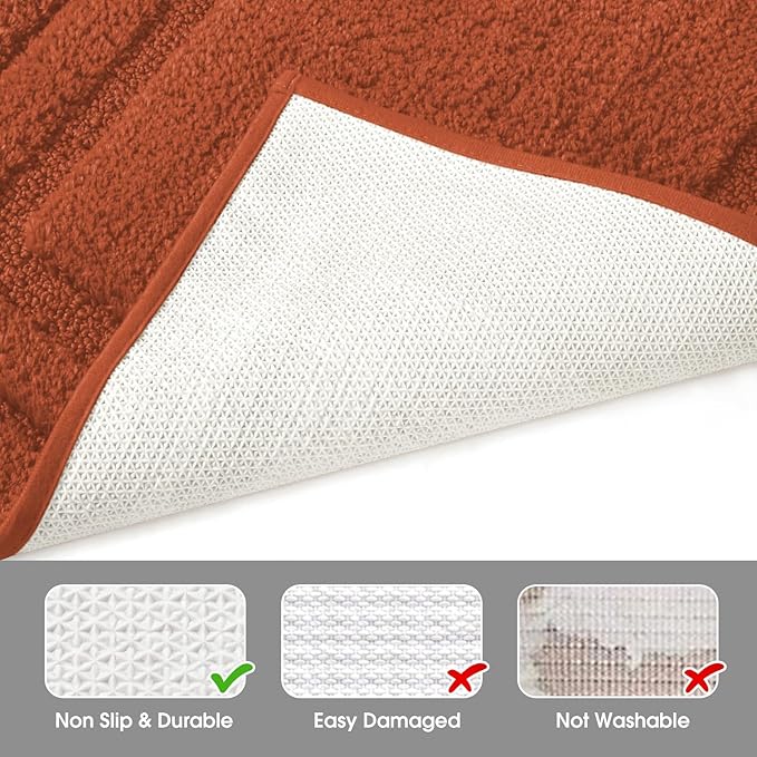 HOMEIDEAS Bathroom Rugs Sets 2 Piece, Super Soft and Absorbent Non Slip Microfiber Machine Washable Bath Mat Set (20" x 32" + 16" x 24", Burnt Orange)