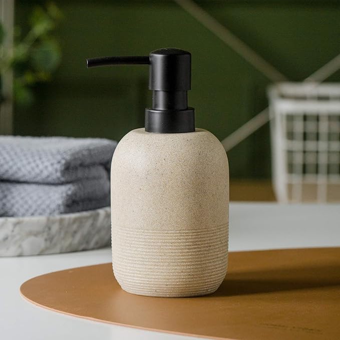 GalDal 2pcs/Set Beige Hand Soap Dispenser Sets,Resin Liquid Soap Dispenser for Bathroom Countertop,Bathroom Lotion Dispensers-10.6oz.