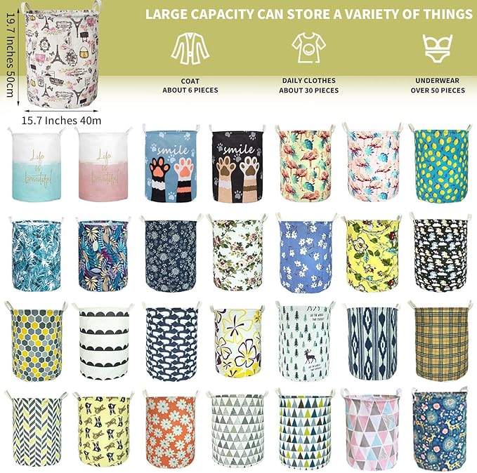 Merdes 19.7?€??€? Waterproof Foldable Laundry Hamper, Dirty Clothes Laundry Basket, Linen Bin Storage Organizer for Toy Collection (Paris)
