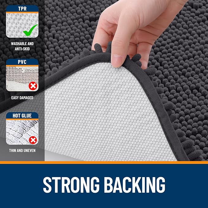 OLANLY Bathroom Rugs 35x24, Extra Soft Absorbent Chenille Bath Rugs, Rubber Backing Quick Dry, Machine Washable Bath Mats for Bathroom Floor, Tub and Shower, Home Decor Accessories, Dark Grey