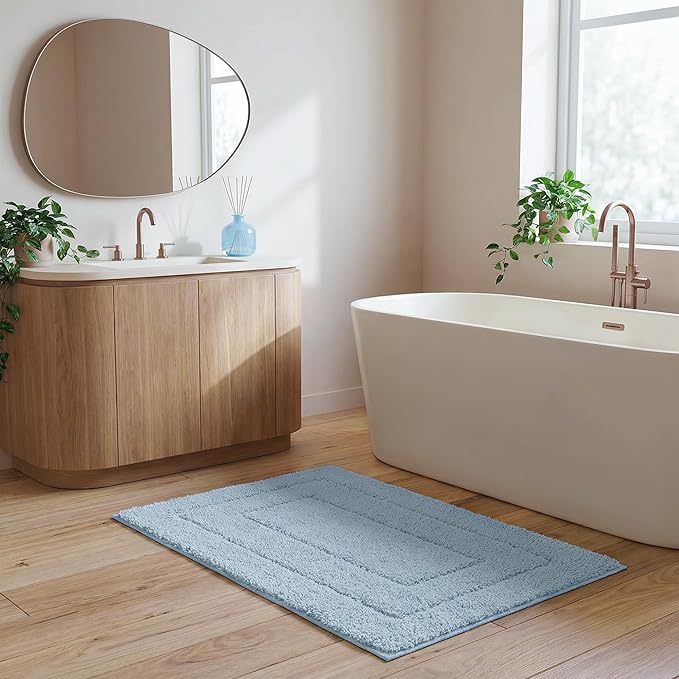 GRANNY SAYS Bathroom Rugs and Mats, 16" x 24" Non-Slip Bath Mat for Bathroom, Super Soft Absorbent Microfiber Bath Rug, Machine Washable and Dry, Small Baby Blue Rug for Shower, Tub and Bath Floor