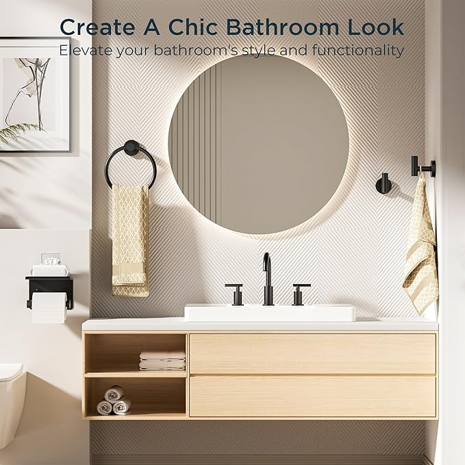 FORIOUS Bathroom Hardware Accessories Set, SUS304 Stainless Steel Towel Bar Set, Modern Towel Racks Holder for Bathroom, Toilet Paper Holder Wall Mounted 5 Pieces(24" Bar, Matte Black)