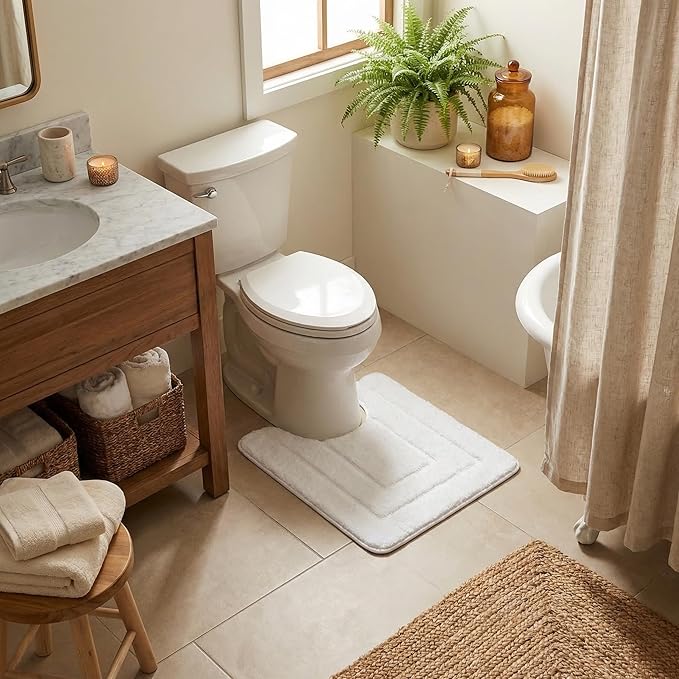 GRANNY SAYS Bathroom Toilet Rugs U Shaped, Bath Mats for Bath, Bathroom Rugs Non Slip Washable, Absorbent Microfiber Toilet Mat, Soft Plush Shaggy Bath Carpet, 20" x 24", White