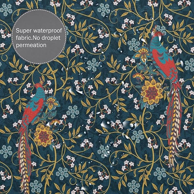 Rustic William Morris Art Print Waterproof Fabric Shower Curtain,Vintage Mid Century Boho Floral Bird Soft Hotel Quality Cloth Shower Light-Weight & Machine Washable - 72L x66W