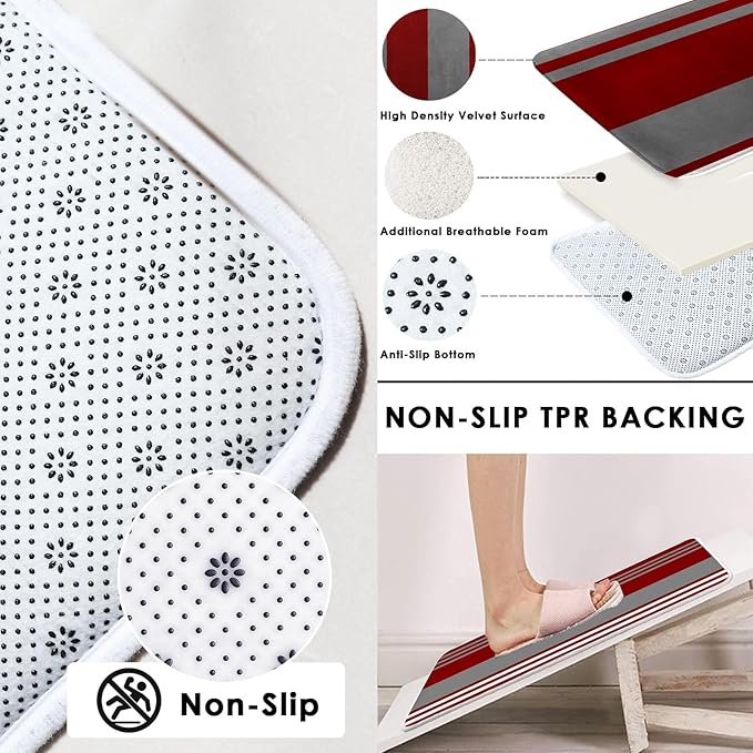 ArtSocket Burgundy Stripes Bathroom Set with Shower Curtain and Rugs Accessory, Grey Line Vintage Abstract Beautiful Shower Curtain for Bathroom Decor 4 Pcs
