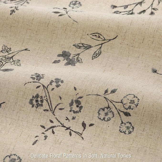 Black Floral Vintage Linen Shower Curtain, French Country Shower Curtains for Bathroom, 72Wx84H