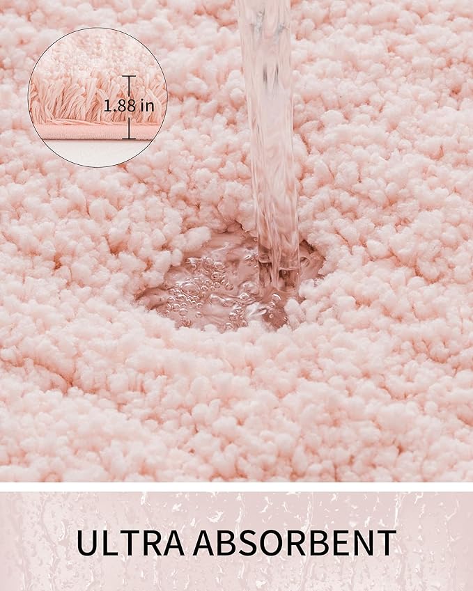 Bathroom Rugs Non Slip Washable 48x24, Ultra Thick Soft Microfiber Absorbent Bath Mats, High Density Foam Latex Non Slip Backing Bath Rugs, Fluffy Floor Carpet for Tub&Shower, Sakura