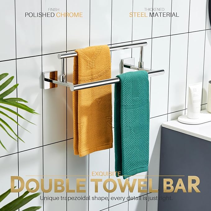 KOKOSIRI Towel Bars Chrome 16-Inch Bathroom Double Towel Holder for Garage Kitchen Toilet Wall Mount Polished Stainless Steel B5009CH-L16