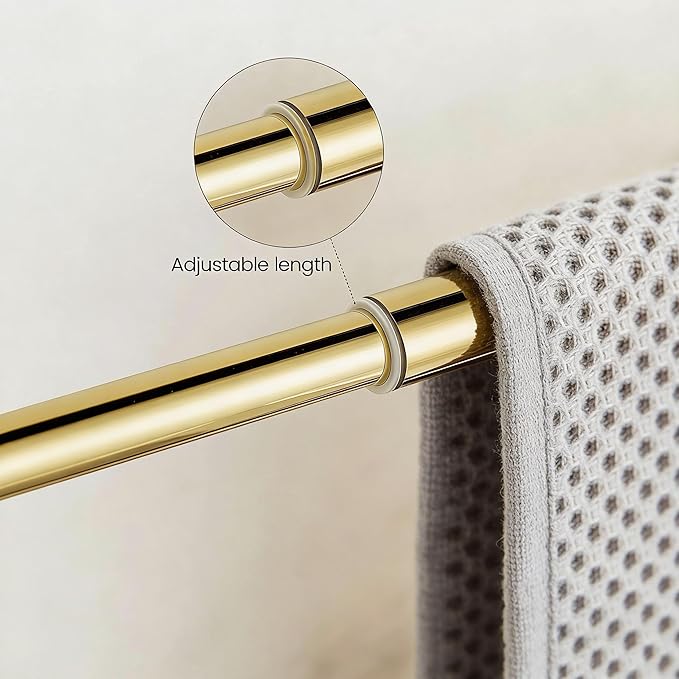 Gold Bathroom Accessories,Crystal Towel Bar Set Adjustable,Polished Brass Toilet Paper Holder Towel Ring Robe Hooks Bathroom Hardware 4 Pieces Wall Mounted