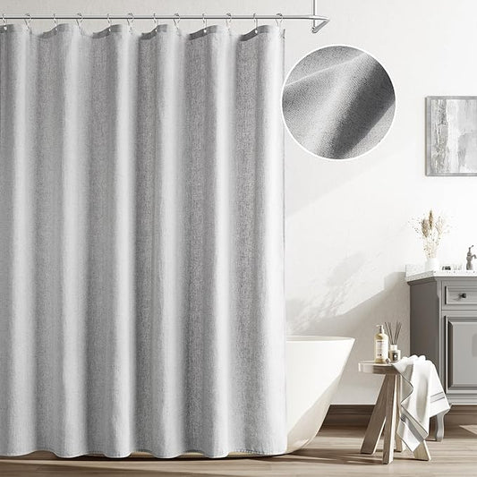 Naturoom Light Grey Linen Shower Curtain, Cloth Textured Fabric Shower Curtain Set with Hooks, Simple Elegant Modern Farmhouse Country Ultra Thick Bath Curtains for Bathroom,Water Repellent,72x72