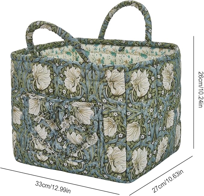 Quilted Laundry Basket with Handles, Aesthetic Collapsible Fabric Storage Basket for Clothes, Diapers & Toys - Multi-Purpose Boho Organizer Tote for Car, Home & Picnic (E)