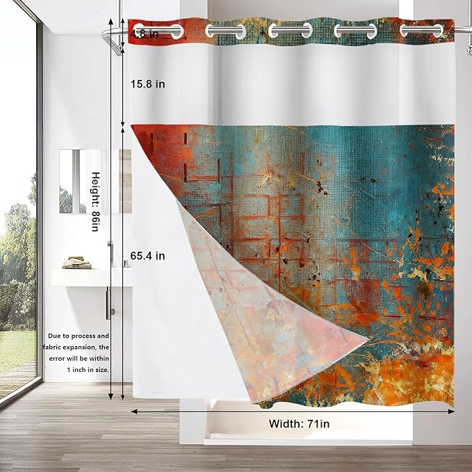 Shrahala Abstract Grunge Color No Hooks Shower Curtain with Snap in Liner Set, Solid Colored Pink Bathroom Décor Polyester Fiber Waterproof for Stall Bathtubs 71 X 86 in