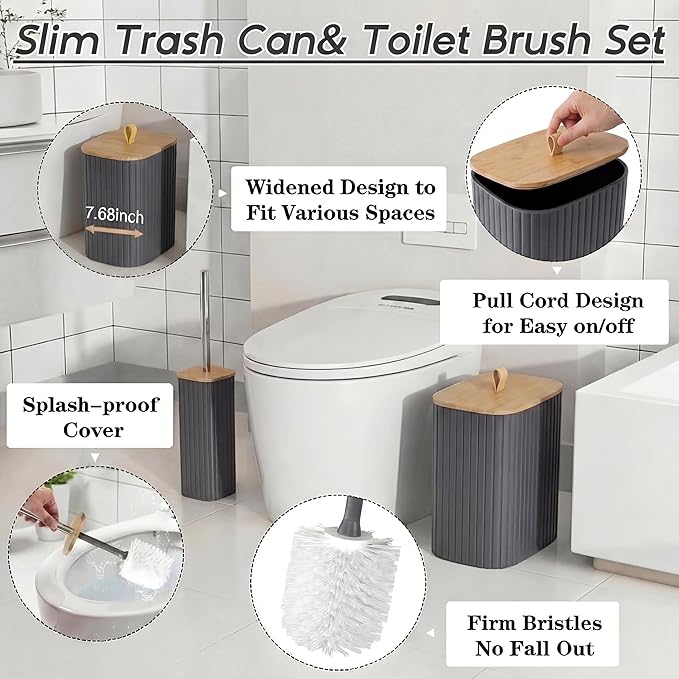 Bathroom Accessories Set - Bathroom Set with Shower Curtain and No Slip Rugs, Trash Can, Toilet Brush Holder Set, Soap Dispenser & Bath Towels - Stylish Bath Decor for Home, Apartment, Grey, 25PCS