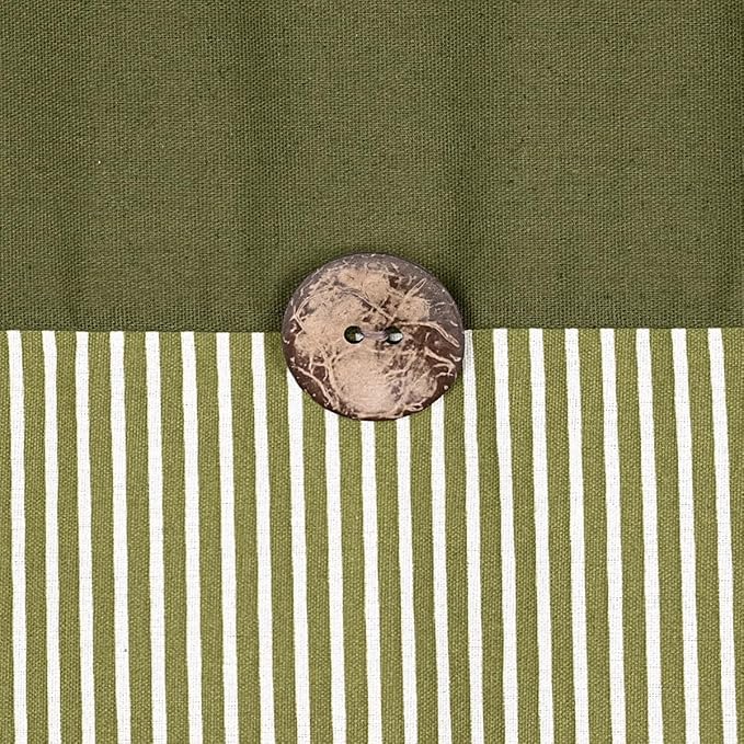Farmhouse Shower Curtain,Green and Green Stripe,Button Curtain,Cotton Blend Fabric,Rustic Charm Country Chic Style,72x72 in