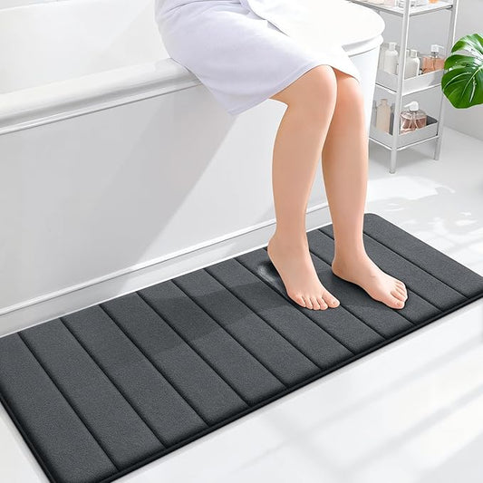 OLANLY Memory Foam Long Bathroom Rugs Runner 47x17, Super Soft Absorbent Bath Mat, Quick Dry, Machine Washable Shower Floor Rugs, Bathmat Carpet, Bathroom Home Decor Accessories, Dark Gray