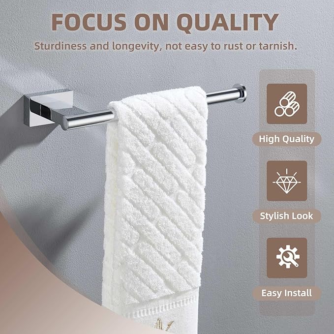 Suyar Bathroom Towel Holder Chrome, SUS 304 Stainless Steel Hand Towel Bar, Wall Mounted