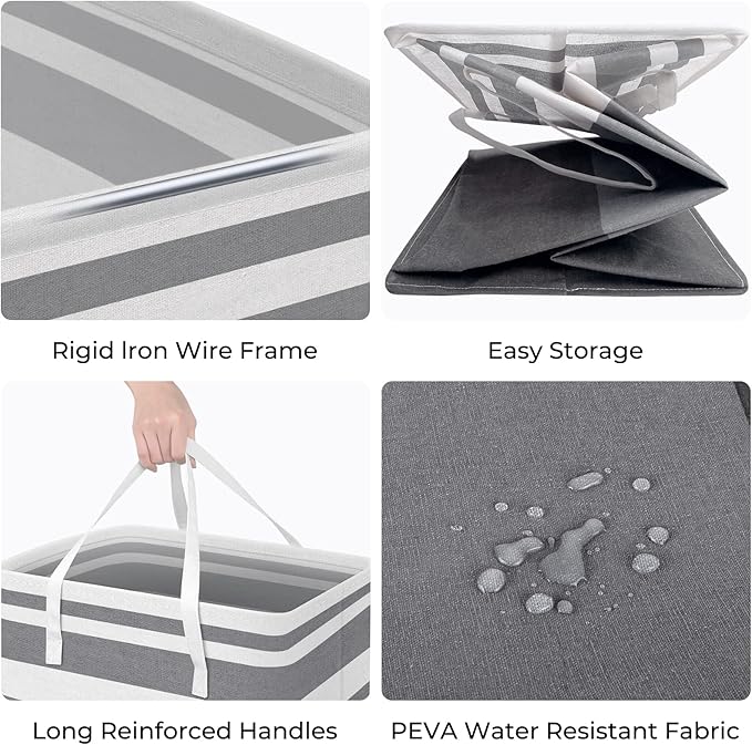 HomeHacks 3-Pack Large Laundry Basket,75L Each Waterproof, Freestanding Laundry Hamper, Collapsible Tall Clothes Hamper with Extended Handles for Clothes in the Dorm and Family-Gradient Grey
