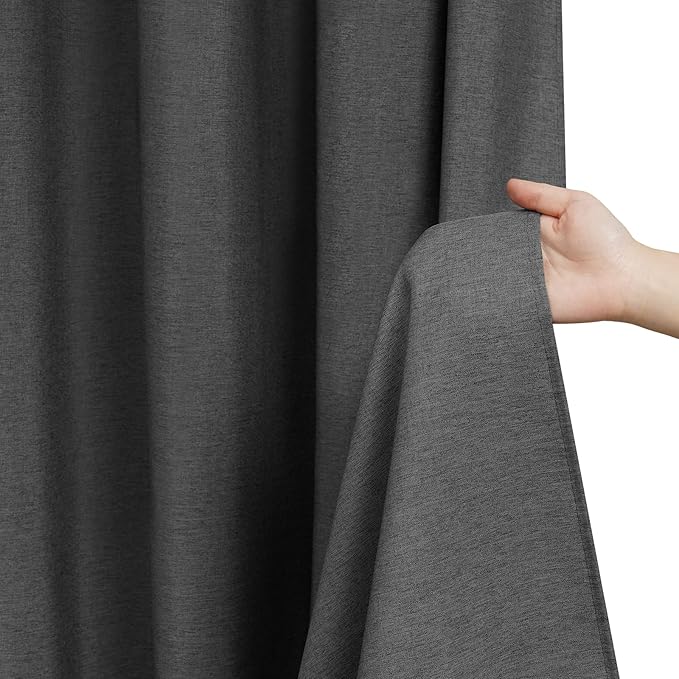 Rustic Country Linen Look Shower Curtain Charcoal Grey Extra Long 72 x 78 Inch, Heavyweight Faux Linen Fabric Shower Curtain Water-Resistant, Dark Gray Hotel Bathroom Curtain Washable