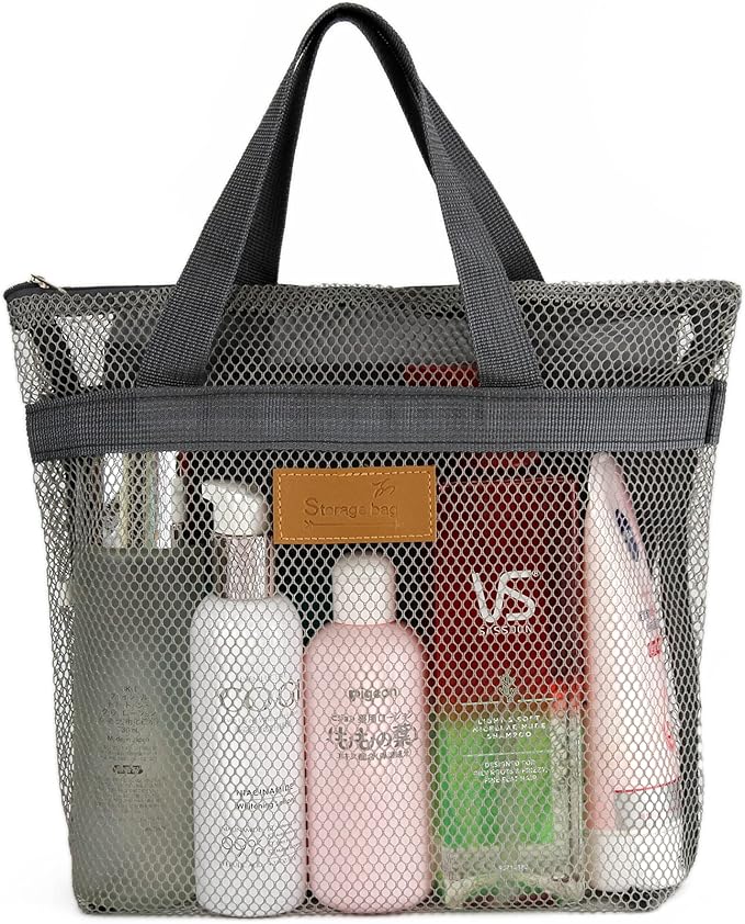 TOPASION Mesh Shower Caddy Bag Portable Hanging Toiletry and Bath Organizer with Zipper for Travel, Gym, Camping, College Dorms, Beach