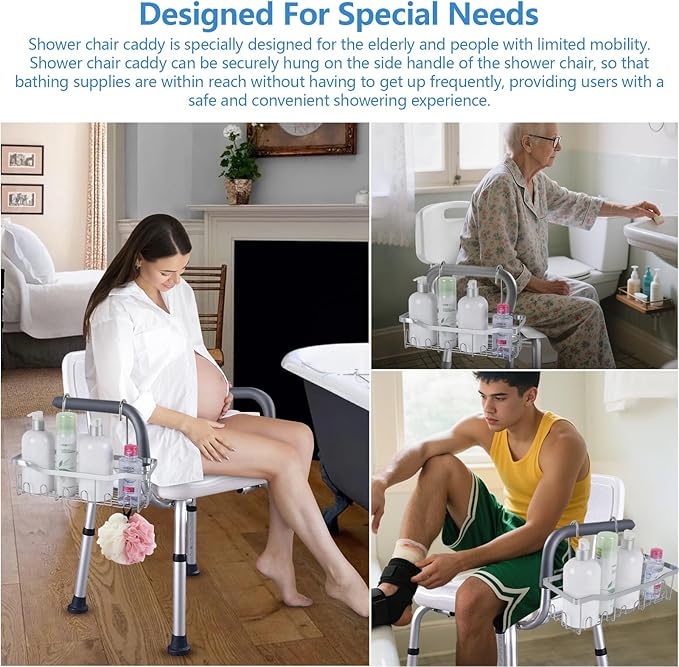 Shower Chair Caddy, Shower Caddy For Chair, Bathroom Showers Basket for Elderly, Pregnant, Patient, Handicap