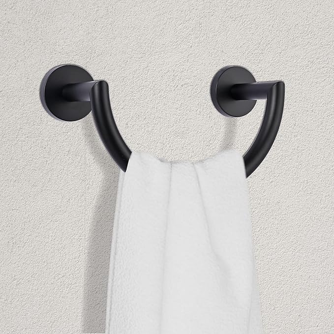 HouseAid Stainless Steel Towel Ring for Bathroom, Hand Towel Holder, Modern Semi-Circular Hand Towel Rack, Wall Mounted, Matte Black