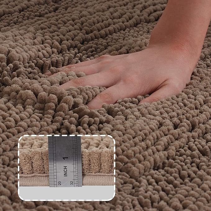 Turquoize Luxury Chenille Bath Rug for Bathroom Rugs Extra Absorbent Bath Mat Non Slip Microfiber Shower Rug for Bathroom Microfiber Shaggy Carpet Rug Size, 17"x 24", Taupe Brown