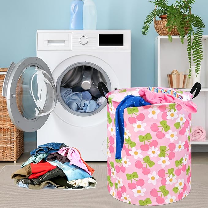 KUNRO Round Laundry Gift Basket Storage Hamper Clothes Storage Basket Organizer Bin with Handles for Nursery Room