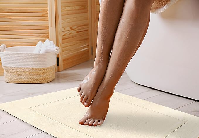 Utopia Towels Cotton Banded Rug, Bath Mats, Not a Bathroom Rug, 21 by 34 Inches, 100% Ring Spun Cotton, Highly Absorbent Shower Bathroom Floor Mat, Ivory, 2 Pack