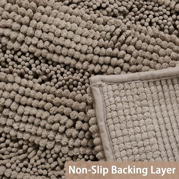 Turquoize Bathroom Rugs Shaggy Chenille Bath Rug Non Slip Thick Shaggy Bath Mats for Bathroom Chenille 1-Piece Bath Mat Set, Soft Super Absorbent Shower Rug Washable Mats, 20"x32", Taupe