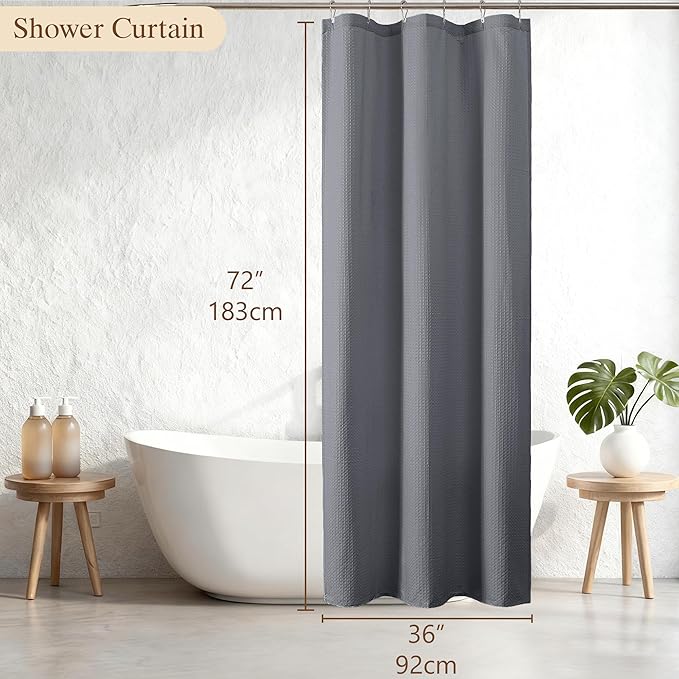 Aiyufeng Waterproof Fabric Shower Curtains for Bathroom，Dot Like Embossed Textured Soft Polyester Cloth Stall Shower Curtain，Hotel Luxury Quality Machine Washable，36Wx72L，Grey