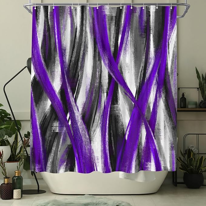 WELMECO Geometric Shower Curtain Modern Abstract Shower Curtain Bathroom Decor Polyester Fabric, 72x72inch (Purple and Grey)