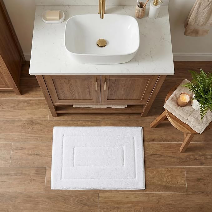 GRANNY SAYS Bathroom Rugs and Mats, 16" x 24" Non-Slip Bath Mat for Bathroom, Super Soft Absorbent Microfiber Bath Rug, Machine Washable and Dry, Small White Rug for Shower, Tub and Bath Floor