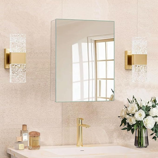 14 x 18 in Medicine Cabinet Mirror,Bathroom Mirror Cabinet with Adjustable Shelves, Aluminum Silver Medicine Cabinets for Bathroom,Vanity Decor,Wall Mounted or Recessed