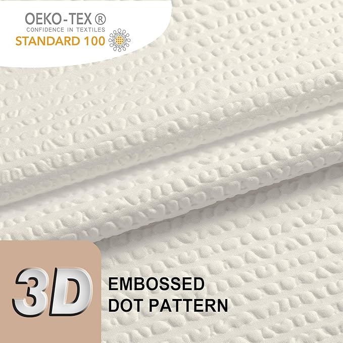 OVZME Berry Extra Long Cream Shower Curtain 96 Inch Long, 3D Embossed Texture Fabric Bathroom Shower Curtain, Large Hotel Bath Curtain with 12 Holes, Washable Cloth Shower Curtains, 72x96, Cream