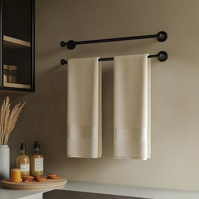 SEIDO 18 Inch Matte Black Towel Bar for Bathroom Wall, One-Piece No-Assembly Kitchen Towel Holder Rod, SUS 304 Stainless Steel Towel Rack Wall Mounted, 16" Hanging Length, Complete Mounting Kit