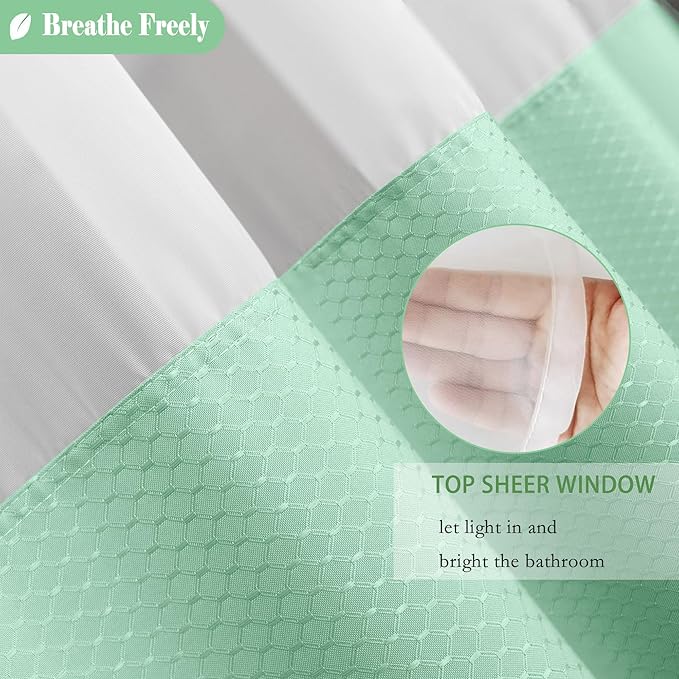 UFRIDAY Waffle Weave Fabric Shower Curtain with Mesh Window, Heavy Duty Decorative Bathroom Curtain with White Pique Pattern, Spa-Like Hotel Luxury, Water-Repellent,72 x 72 Inches