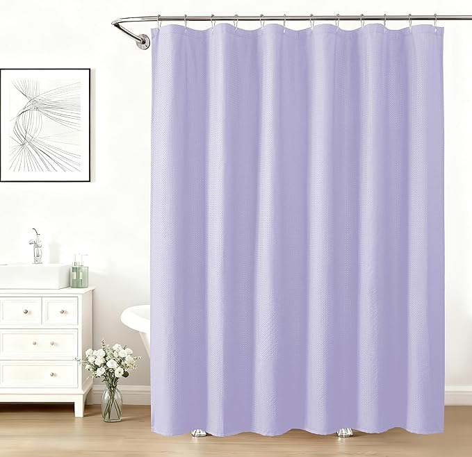 Aiyufeng Light Purple Shower Curtains for Bathroom，Dot Like Embossed Textured Waterproof Soft Polyester Cloth Shower Curtain，Hotel Spa Machine Washable，72Wx72L