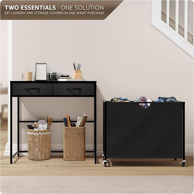 Sorbus 3 Section Laundry Hamper with Shelf and 2 Drawers for Laundry Room Organization, Laundry Basket with Wheels, Rolling Laundry Hamper, Laundry Sorter for Optimal Storage and Organization (Black)