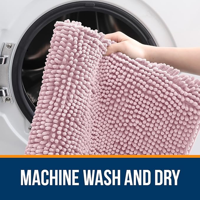 OLANLY Bathroom Rugs 40x32, Extra Soft Absorbent Chenille Bath Rugs, Rubber Backing Quick Dry, Machine Washable Bath Mats for Bathroom Floor, Tub and Shower, Home Decor Accessories, Dusty Rose