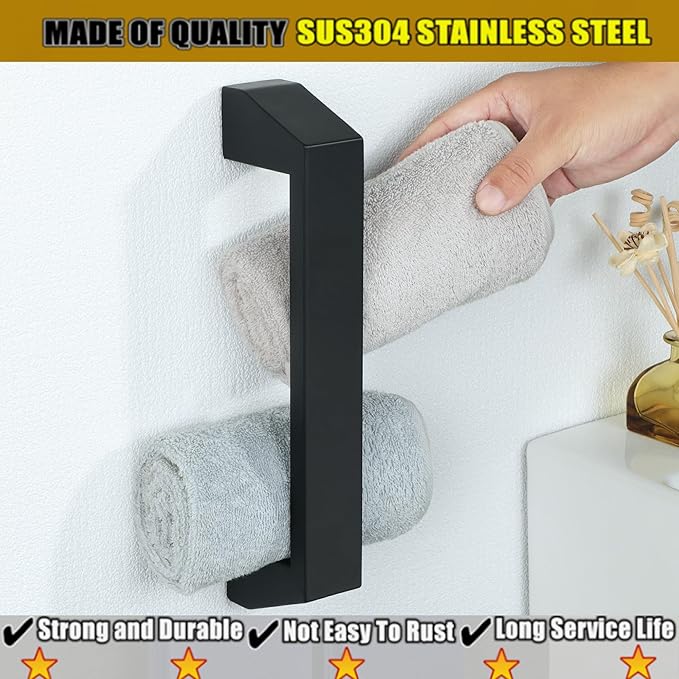 Alise 12 Inch Bath Towel Bars,Towel Hanger Towel Racks for Bathroom and Lavatory,SUS304 Stainless Steel Hand Towel Holder Towel Rail Wall Mount,Matte Black,GXY1540-300-B
