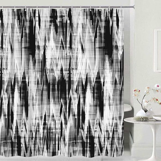 Black White Shower Curtain, Modern Abstract Pattern Machine Washable Home Bathroom Decorations, Wave Striped Wave Shower Curtain Set with Hooks Waterproof Fabric Bath Curtains Home Decor, 47X64IN