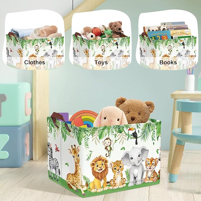 Jungle Animals Laundry Hamper Large Storage Basket Cartoon Wild Zoo Collapsible Parents Organizer Kids Toy Clothes Bins for Bedroom, Bathroom, Lion, 36L