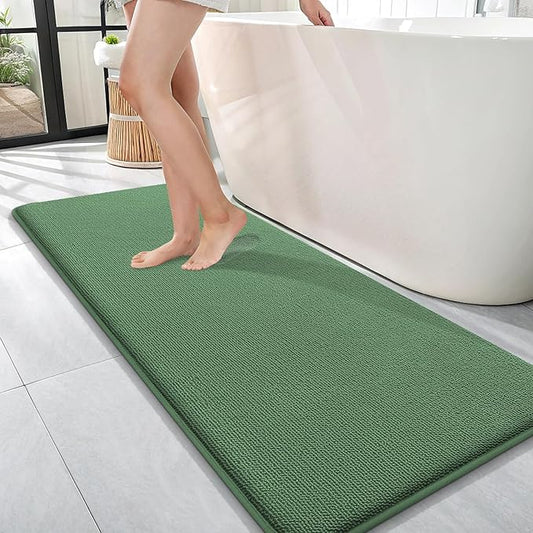 OLANLY Thick Memory Foam Bath Mat Rug 47x17, Extra Soft Absorbent Bathroom Rug, Quick Dry Bath Mats, Non-Slip, Machine Washable Carpet for Bathroom, Tub and Shower, Home Decor Accessories, Olive Green