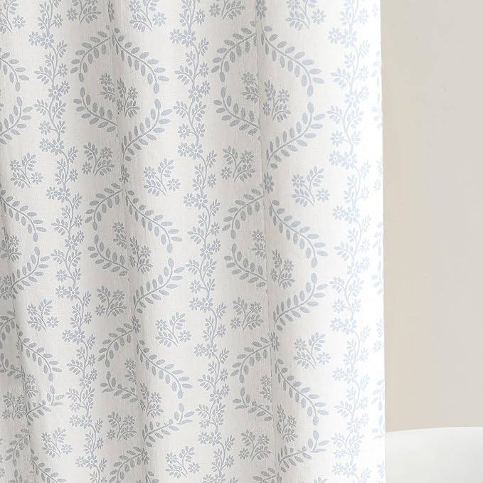 Lush Decor Doreen Delicate Floral Linen Textured Shower Curtain Single 72" W x 72" L Blue - Floral Shower Curtains for Bathroom - Bathroom Curtain
