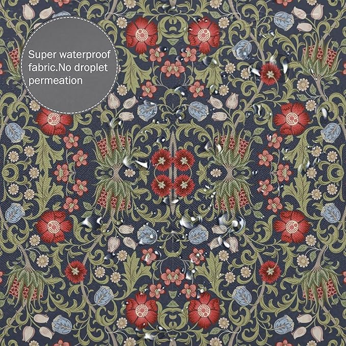 Boho Watercolor Floral Shower Curtain William Morris Design Heavy Duty Fabric Shower Curtain Set Bathroom Polyester Waterproof Shower Curtain 72x72 Inches(183x183cm), Style