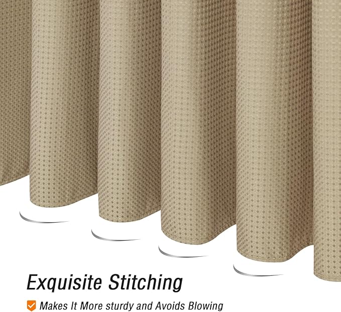 Gibelle Long Shower Curtain 72 x 78, Tall Waffle Weave Textured Fabric Shower Curtain for Bathroom, Water Repellent, Machine Washable, Beige