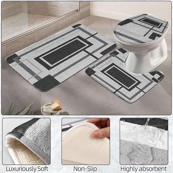 XLHOMO Black and Gold Bathroom Accessories Set - 24PCS with Shower Curtain, Rugs, and Waterproof Curtain Set
