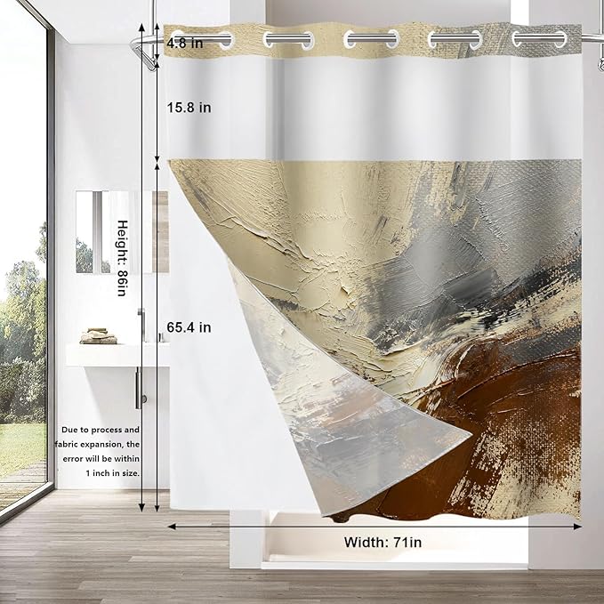 Shrahala Multicolored Modern Abstract No Hooks Shower Curtain with Snap in Liner Set, Artists Oil Paints Closeup Bathroom Décor Polyester Fiber Waterproof for Stall Bathtubs 71 X 86 in